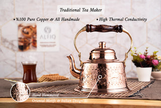 Handmade Engraved Dark Solid Copper Teapot Stovetop, 1.6 Quarts (1.5 Liter)