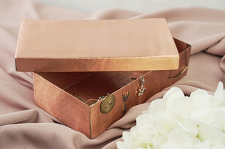 Handmade Solid Matte Copper Box with Lid | 8" x 4" x 2" Vintage Copper Decoration for Bedroom or Bathroom | Elegant Rectangular Jewelry Case