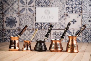 Dark Copper Wooden Handle Turkish Coffee Pot/  Handmade Non Stick Pot Milk Warmer / Original Vintage Coffee Manual Coffee Maker