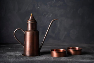 Pure Copper Olive Oil Dispenser Pot + Oil Dipping Set | 600 ml Hand Crafted Oil Cruet Handmade Solid Copper Oil Bottle | 100% Solid Copper