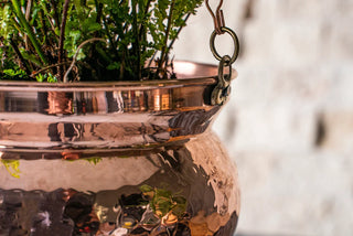 Dark Copper Planter Bowl Set for Indoor Outdoor Use with Brass Chain | Unique Copper Housewarming Gift 173x173x125 mm