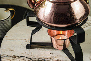 Solid Copper Tea Kettle With Iron Warmer Stand | Handmade Copper Teapot & Housewarming Gift (1.5 Quartz)