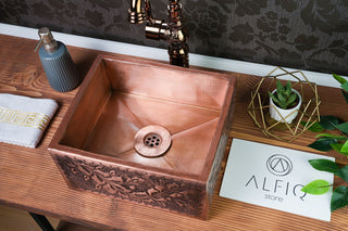 Custom-Made Handcrafted Copper Sink Vanity for Your Bathroom | Rectangular Copper Sink Bowl 12" x 8" x 6"