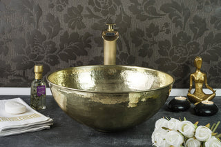 Matte Solid Brass Bathroom Sink | 16" x "16" x 5" Hammered Oval Brass Sink Vessel *Drain Cap Included*