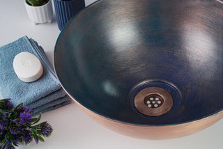 Blue Copper Vanity Bathroom Vessel Sink | Handmade 100% Solid Copper Kitchen Sink Bowl *Drain Cap Included*