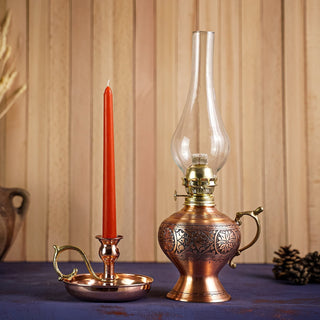 Handcrafted Copper Oil Lamp and Candle Set of 2| Handmade Solid Copper Lantern