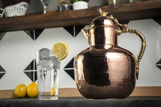 Heavy Duty Solid Copper Pitcher with Lid | Handmade Copper Water Jug | Matte Black Shiny Copper Color | Hand Hammered