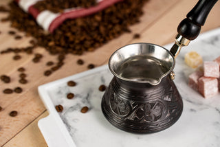 Dark Copper Wooden Handle Turkish Coffee Pot/  Handmade Non Stick Pot Milk Warmer / Original Vintage Coffee Manual Coffee Maker