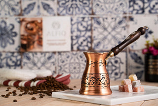 Handmade Engraved Copper Coffee Pot Long Wooden Handle