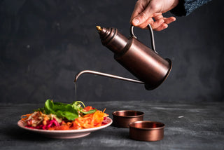 Red Matte Copper Olive Oil Dispenser Pot + Oil Dipping Set | 600 ml Hand Crafted Oil Cruet Handmade Solid Copper Oil Bottle | 100% Solid Copper