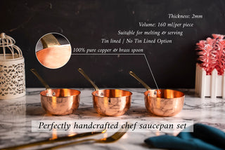 Set of 3 Solid Copper Melting and Serving Pot (3 x 150 ml) | Handmade Hammered 100% Solid Copper Pots Set by ALFIQ