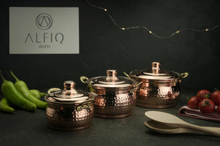 Set of 3 Single-Person Copper Cooking Pots (3 x 850 ml) | Handcrafted Solid Copper Casserole