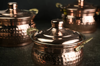 Set of 3 Single-Person Copper Cooking Pots (3 x 850 ml) | Handcrafted Solid Copper Casserole