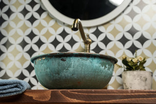 Green Patina Solid Copper Kitchen and Bathroom Sink | Handmade Farmhouse Vessel & Drop-in Sink Copper Washbasin *Copper Drain Cap Included*