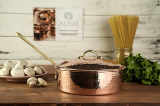 Solid Copper Saucepan with Lid | Handmade Copper Pan Cooking Pot | Handled Turkish Copper Kitchen Utensil Sets