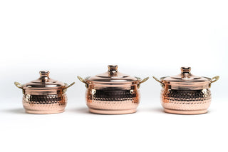 Mini Single-Person Cookware Set Handled Turkish Copper Kitchen Utensil | 3 x 850 ml Set