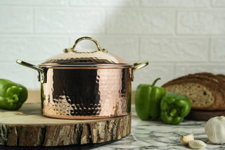 Solid Copper Cookware and Lid Set (Brass Handles) | Handmade Copper Kitchen Utensil