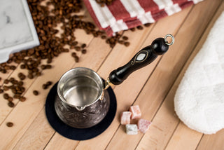 Solid Dark Copper Wooden Handle Handmade Turkish Coffee Pot